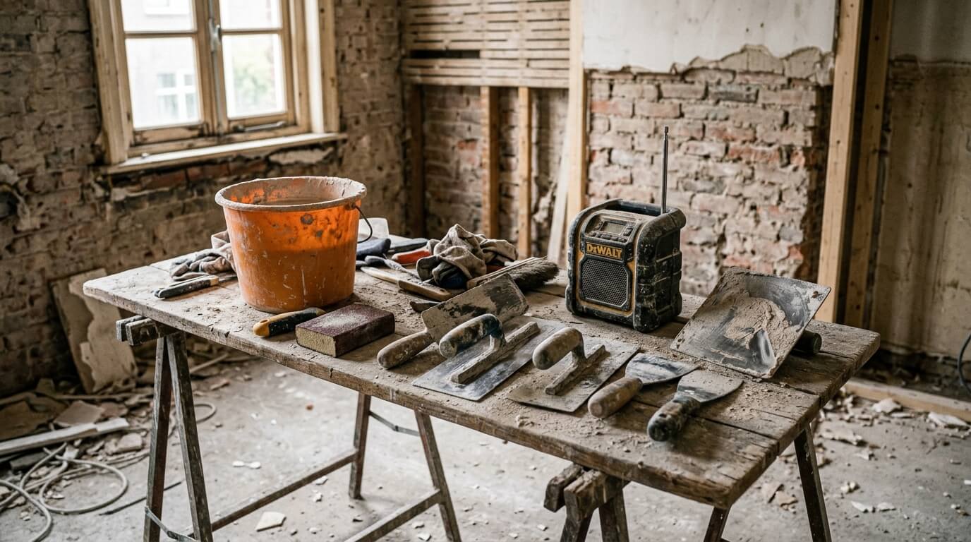 Het PleisterPerfect team aan het werk op een stucproject